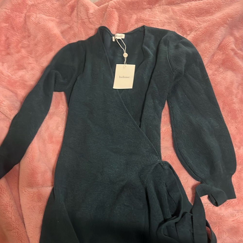 Bohme Forrest Green Sweater Wrap Dress Size Large NWT